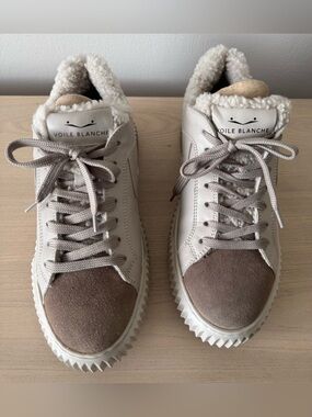 Voile Blanche Lipari Grey Nappa Leather with Shearling Lining Sneakers / Size 9